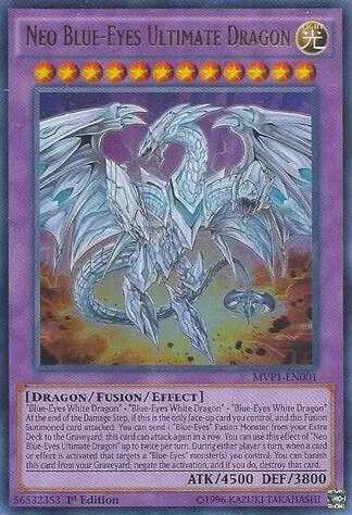 Neo Blue-Eyes Ultimate Dragon MVP1-EN001 1st Edition Yu-Gi-Oh card from The Dark Side of Dimensions Movie Pack