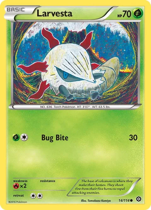 Larvesta #14/114 Pokémon card from XY - Steam Siege