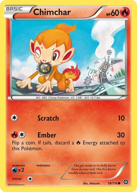 Chimchar #18/114 Reverse Holofoil Pokémon card from XY - Steam Siege