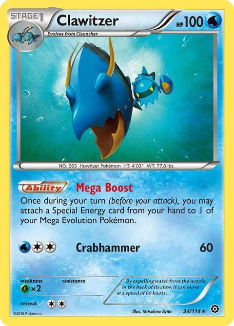 Clawitzer #34/114 Reverse Holofoil Pokémon card from XY - Steam Siege