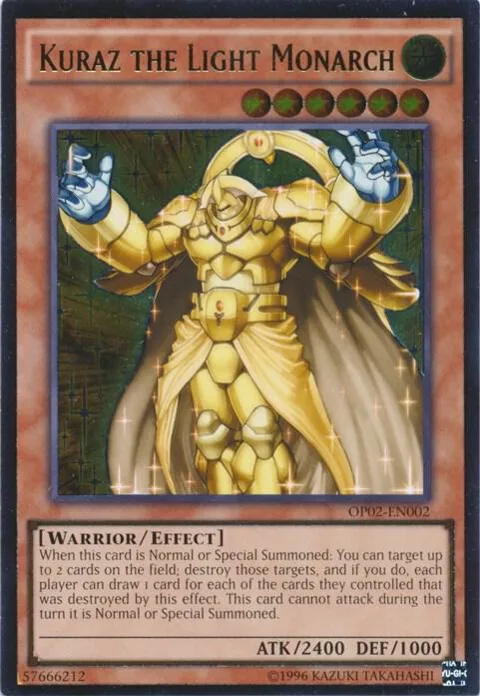 Kuraz the Light Monarch Ultimate Rare OP02-EN002 Yu-Gi-Oh card from OTS Tournament Pack 2