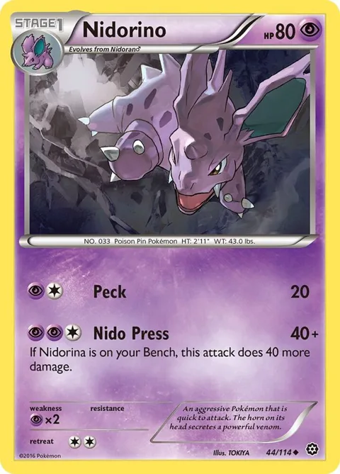 Nidorino #44/114 Pokémon card from XY - Steam Siege
