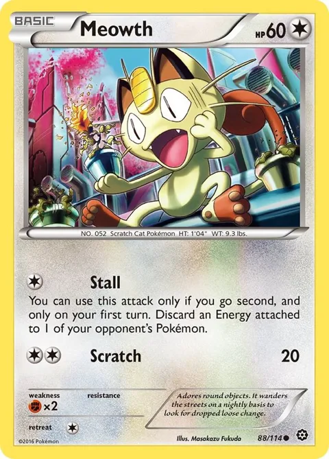 Meowth #88/114 Reverse Holofoil Pokémon card from XY - Steam Siege