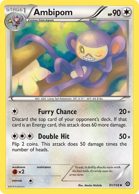 Ambipom #91/114 Pokémon card from XY - Steam Siege