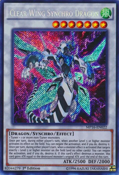 Clear Wing Synchro Dragon MP16-EN022 Unlimited Yu-Gi-Oh card from 2016 Mega-Tins Mega Pack
