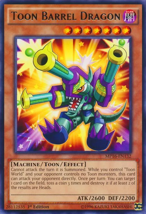 Toon Barrel Dragon MP16-EN132 1st Edition Yu-Gi-Oh card from 2016 Mega-Tins Mega Pack