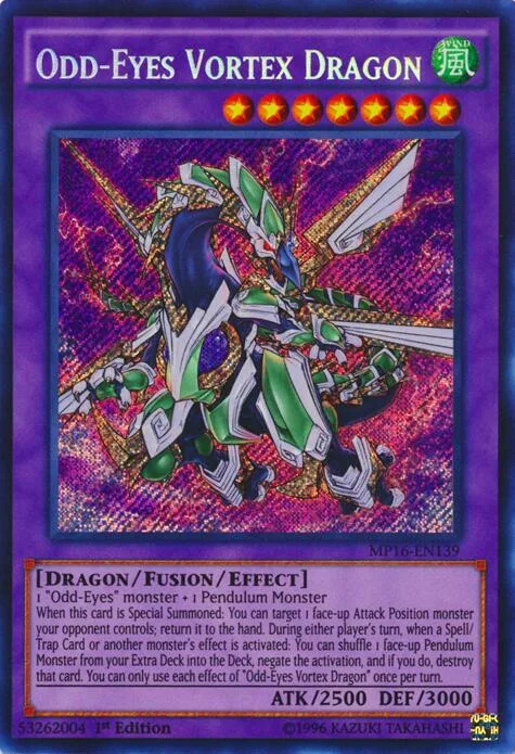 Odd-Eyes Vortex Dragon MP16-EN139 1st Edition Yu-Gi-Oh card from 2016 Mega-Tins Mega Pack