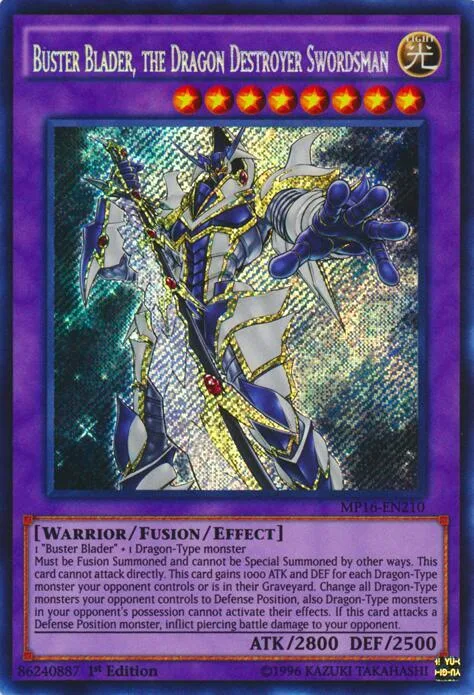 Buster Blader, the Dragon Destroyer Swordsman MP16-EN210 Unlimited Yu-Gi-Oh card from 2016 Mega-Tins Mega Pack