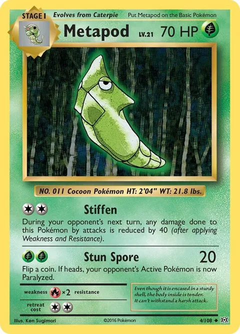 Metapod #4/108 Reverse Holofoil Pokémon card from XY - Evolutions