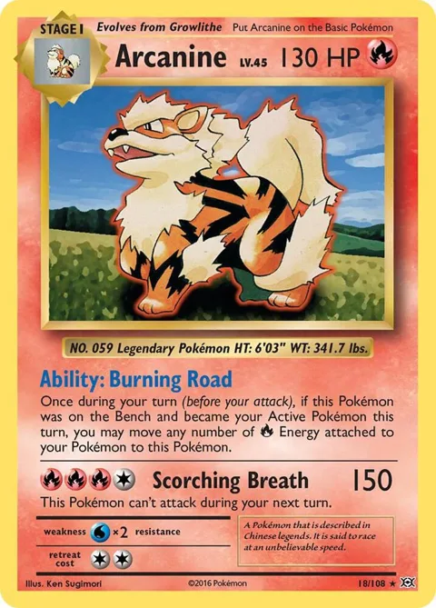 Arcanine #18/108 Pokémon card from XY - Evolutions