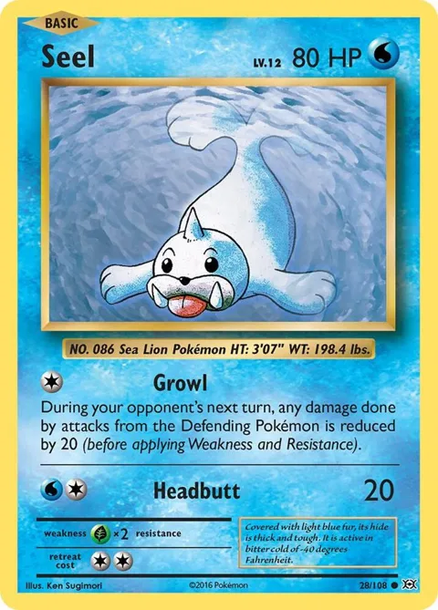 Seel #28/108 Pokémon card from XY - Evolutions
