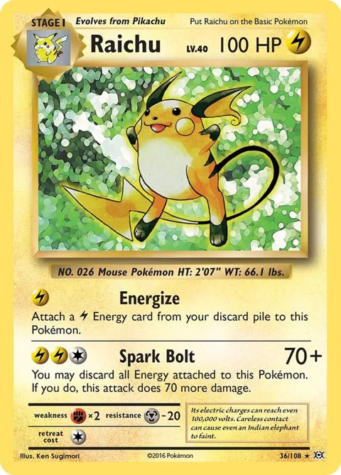 Raichu #36/108 Reverse Holofoil Pokémon card from XY - Evolutions