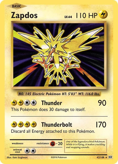Zapdos #42/108 Holofoil Pokémon card from XY - Evolutions