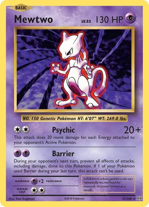 Mewtwo #51/108 Reverse Holofoil Pokémon card from XY - Evolutions