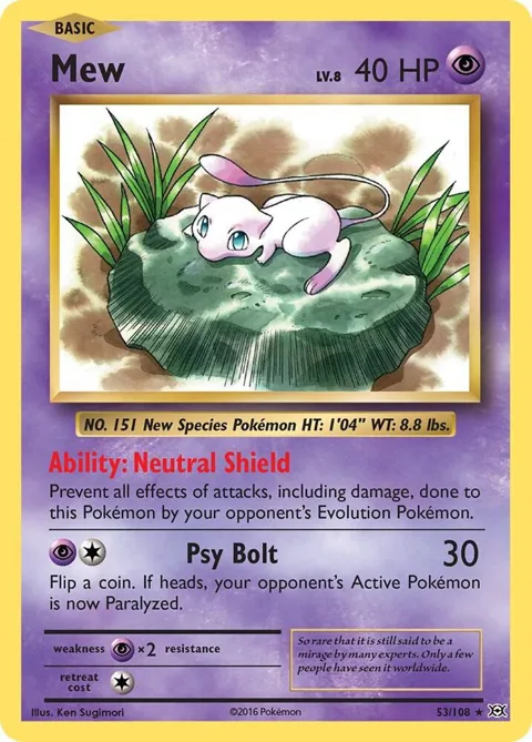 Mew #53/108 Holofoil Pokémon card from XY - Evolutions
