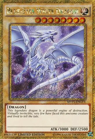 Blue-Eyes White Dragon Gold Secret Rare MVP1-ENGV4 Yu-Gi-Oh card from The Dark Side of Dimensions Movie Pack: Gold Edition