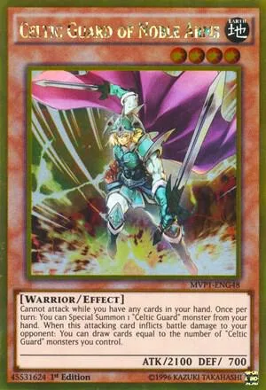 Celtic Guard of Noble Arms MVP1-ENG48 1st Edition Yu-Gi-Oh card from The Dark Side of Dimensions Movie Pack: Gold Edition