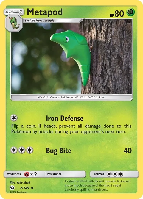 Metapod #2/149 Reverse Holofoil Pokémon card from SM Base Set