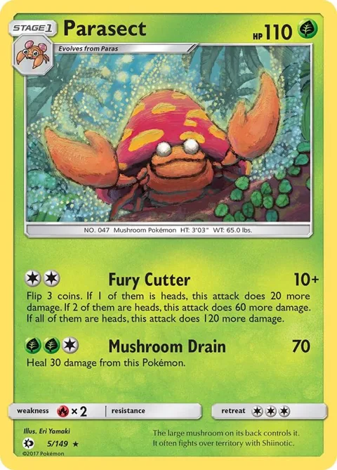 Parasect #5/149 Pokémon card from SM Base Set