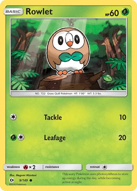 Rowlet #9/149 Pokémon card from SM Base Set