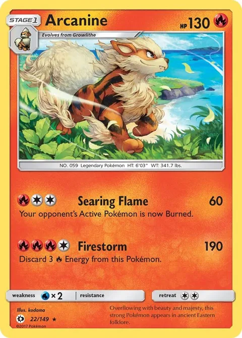 Arcanine #22/149 Reverse Holofoil Pokémon card from SM Base Set
