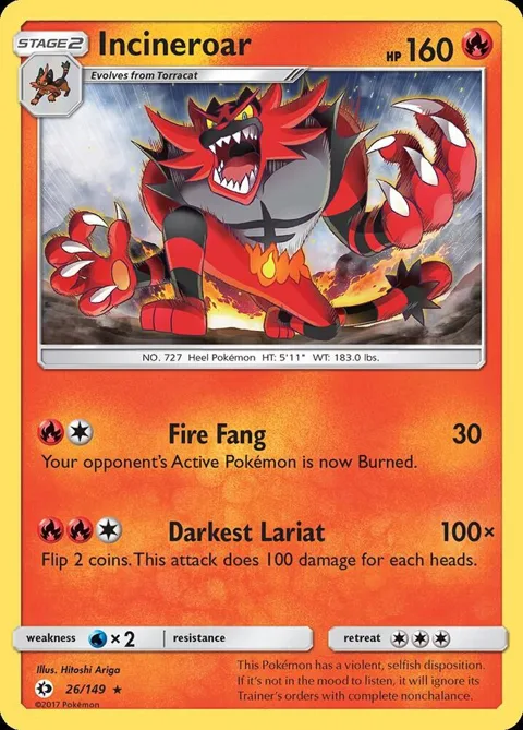 Incineroar #26/149 Reverse Holofoil Pokémon card from SM Base Set