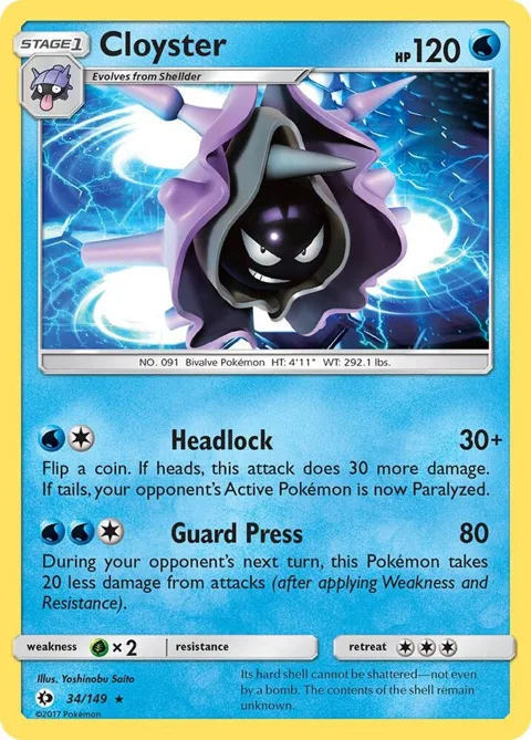 Cloyster #34/149 Reverse Holofoil Pokémon card from SM Base Set