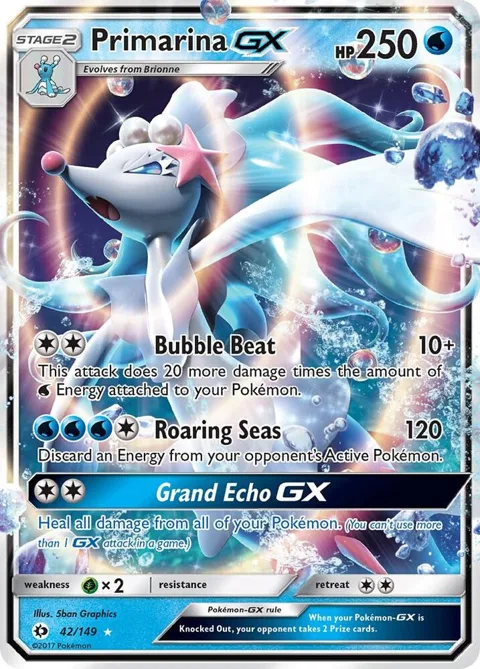 Primarina GX #42/149 Holofoil Pokémon card from SM Base Set