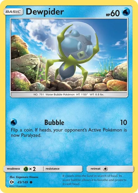 Dewpider #45/149 Reverse Holofoil Pokémon card from SM Base Set