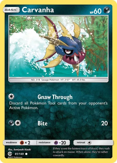 Carvanha #81/149 Reverse Holofoil Pokémon card from SM Base Set
