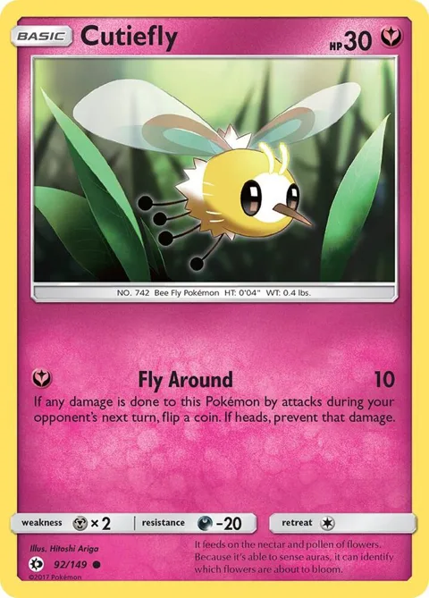 Cutiefly #92/149 Reverse Holofoil Pokémon card from SM Base Set