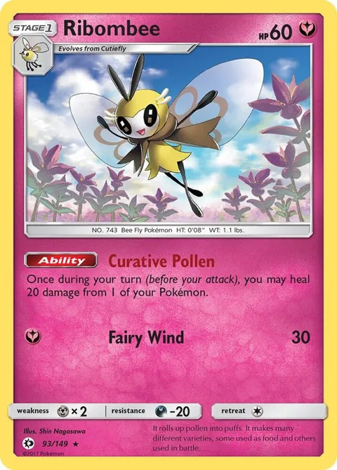 Ribombee #93/149 Reverse Holofoil Pokémon card from SM Base Set