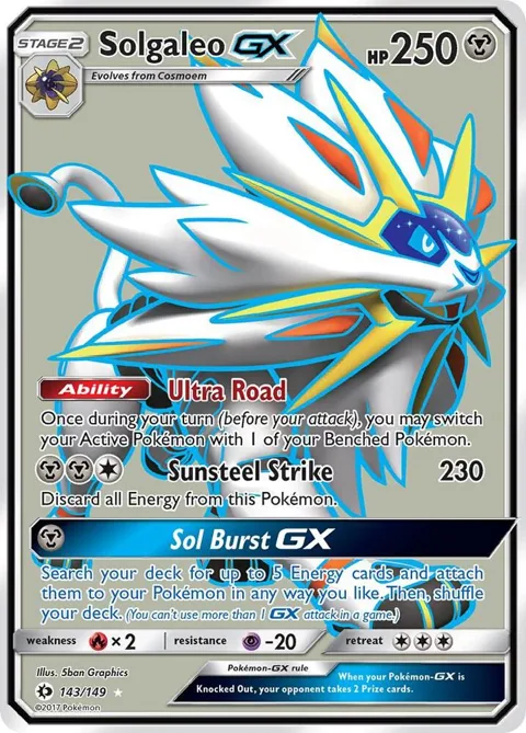 Solgaleo GX Full Art #143/149 Holofoil Pokémon card from SM Base Set