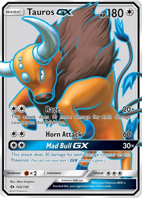 Tauros GX Full Art #144/149 Holofoil Pokémon card from SM Base Set