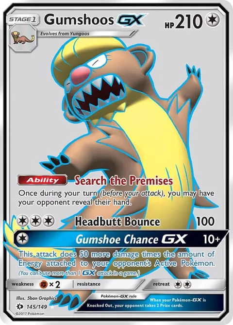 Gumshoos GX Full Art #145/149 Holofoil Pokémon card from SM Base Set
