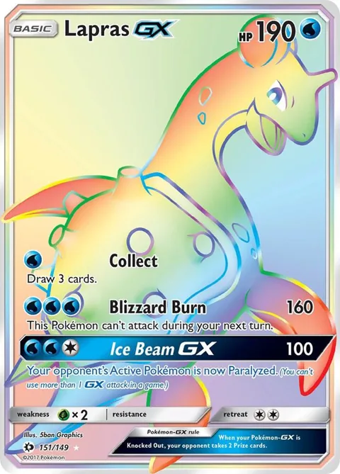 Lapras GX Secret Rare #151/149 Holofoil Pokémon card from SM Base Set