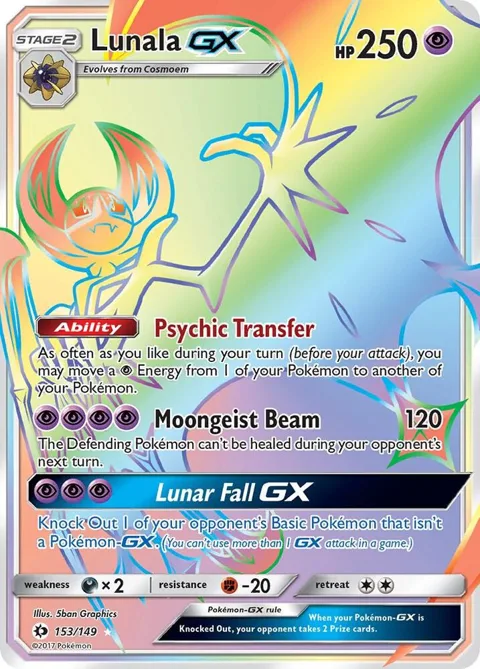 Lunala GX Secret Rare #153/149 Holofoil Pokémon card from SM Base Set