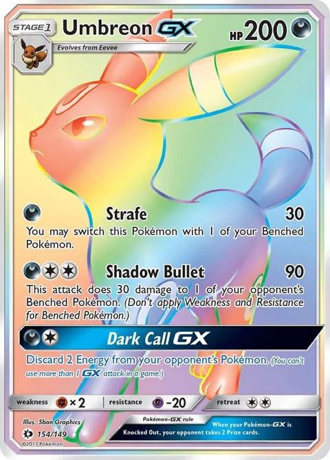 Umbreon GX Secret Rare #154/149 Holofoil Pokémon card from SM Base Set