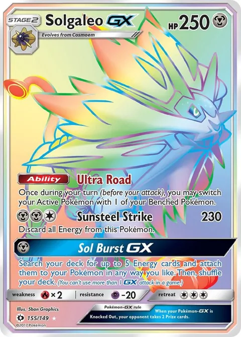 Solgaleo GX Secret Rare #155/149 Holofoil Pokémon card from SM Base Set