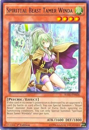 Spiritual Beast Tamer Winda RATE-EN026 1st Edition Yu-Gi-Oh card from Raging Tempest