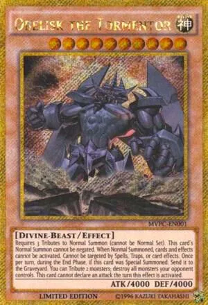 Obelisk the Tormentor MVPC-EN001 Yu-Gi-Oh card from The Dark Side of Dimensions Movie Pack: Gold Edition