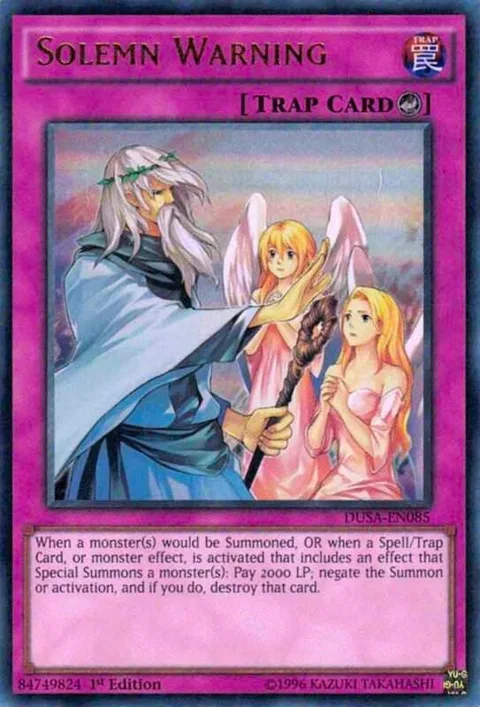 Solemn Warning DUSA-EN085 Yu-Gi-Oh card from Duelist Saga