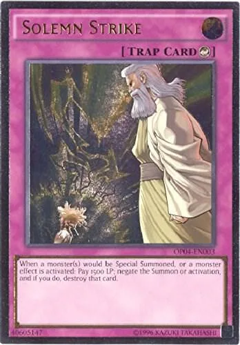 Solemn Strike Ultimate Rare OP04-EN003 Yu-Gi-Oh card from OTS Tournament Pack 4