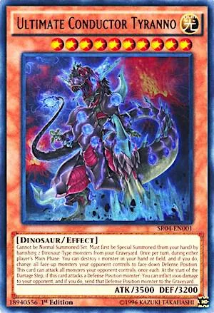 Ultimate Conductor Tyranno SR04-EN001 Unlimited Yu-Gi-Oh card from Structure Deck: Dinosmasher's Fury