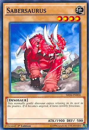 Sabersaurus SR04-EN004 Yu-Gi-Oh card from Structure Deck: Dinosmasher's Fury