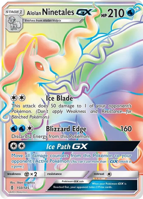 Alolan Ninetales GX Secret Rare #150/145 Holofoil Pokémon card from SM - Guardians Rising