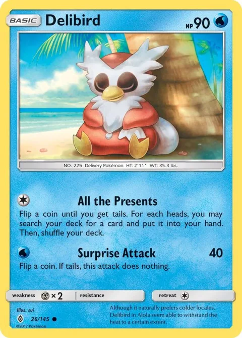 Delibird #26/145 Reverse Holofoil Pokémon card from SM - Guardians Rising