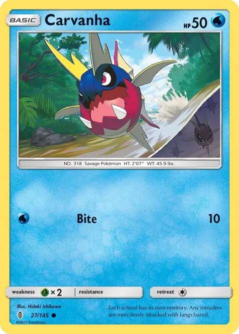 Carvanha #27/145 Reverse Holofoil Pokémon card from SM - Guardians Rising