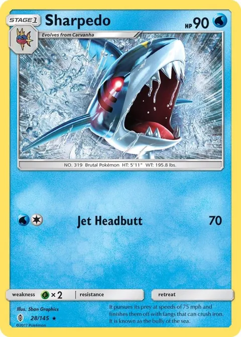 Sharpedo #28/145 Reverse Holofoil Pokémon card from SM - Guardians Rising