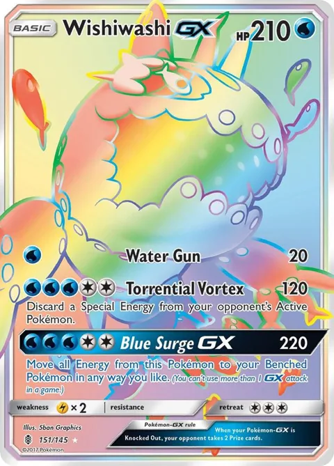 Wishiwashi GX Secret Rare #151/145 Holofoil Pokémon card from SM - Guardians Rising